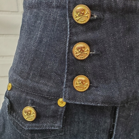 YNQ Waist High Sailor Jean Dark Denim Shorts - Picture 4 of 8